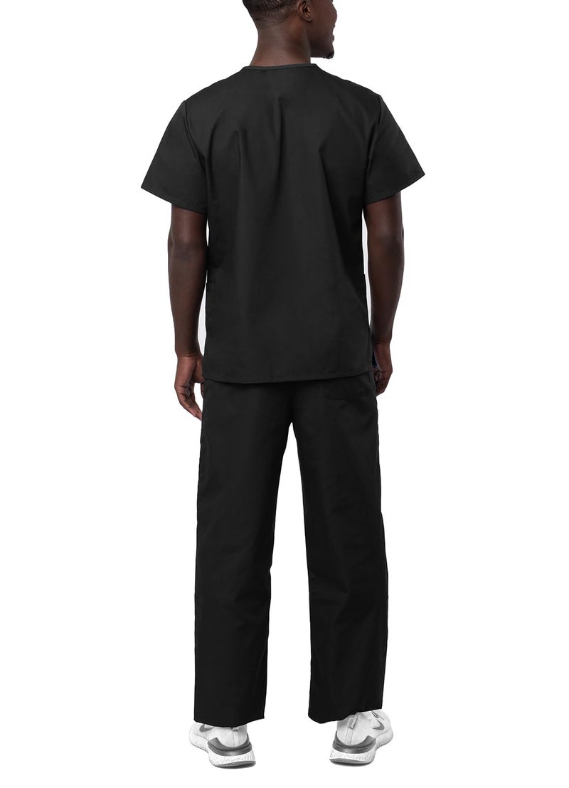 Adar Uniforms Adar Durable Unisex Scrubs Set - Classic V-Neck Scrub Top & Drawstring Scrub Pants For Men & Women - 701 - Black - L - Image 2